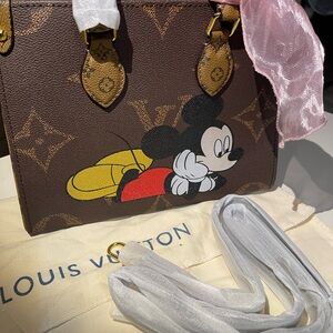 Louis Vuitton Brown Satchel with Mickey Mouse Design